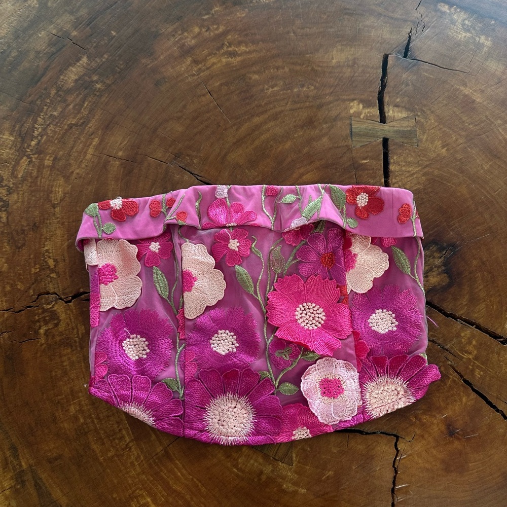 Floral Embroidered Cropped Tube Top